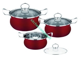 Potenciômetros vermelhos da cozinha e bandejas ajustados, limpeza fácil dos grupos de aço inoxidável do Cookware
