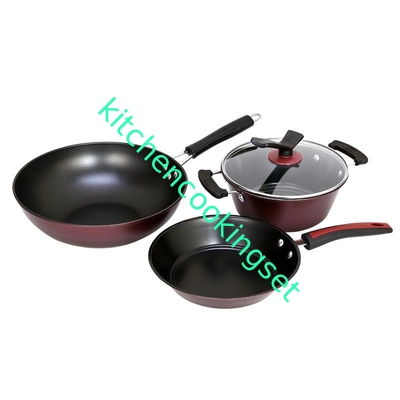 Grupo não-aderente do Cookware do produto comestível com superfície terminada espelho do punho